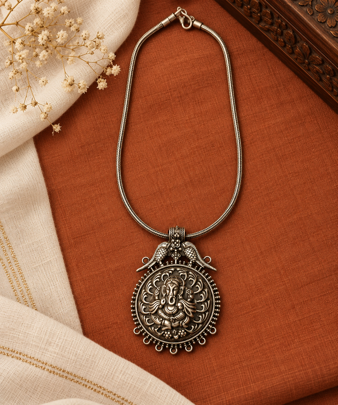 Balkh Route Silver Lookalike Pendant Set