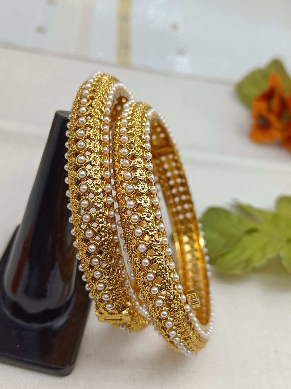 Hemangi Gold Plated Carved Bangle Set