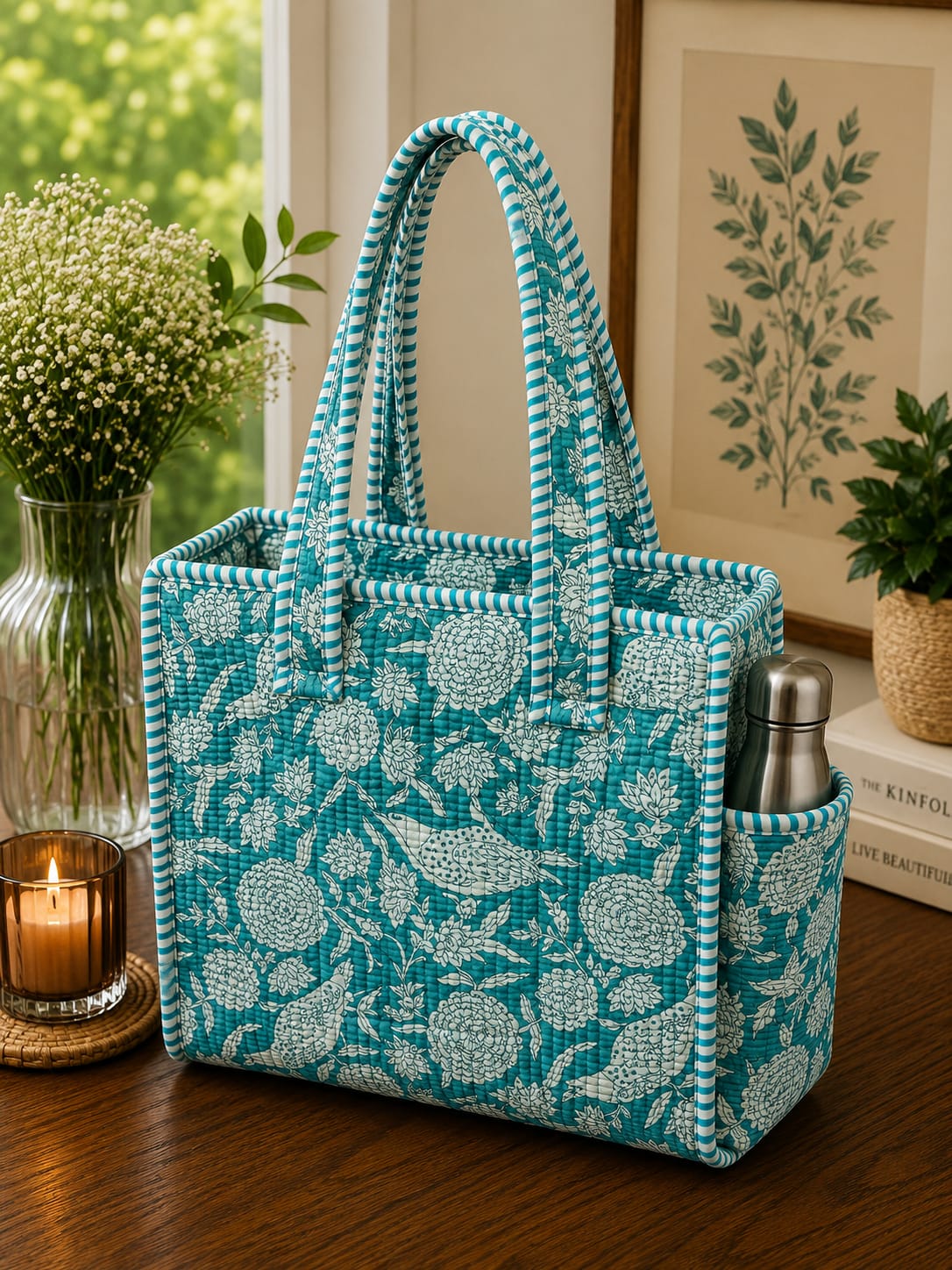 Cotton Tote Bag with Bottle Holder