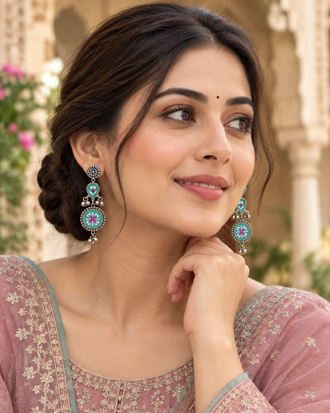 Rajtilak Meenakari Jhumki Earrings