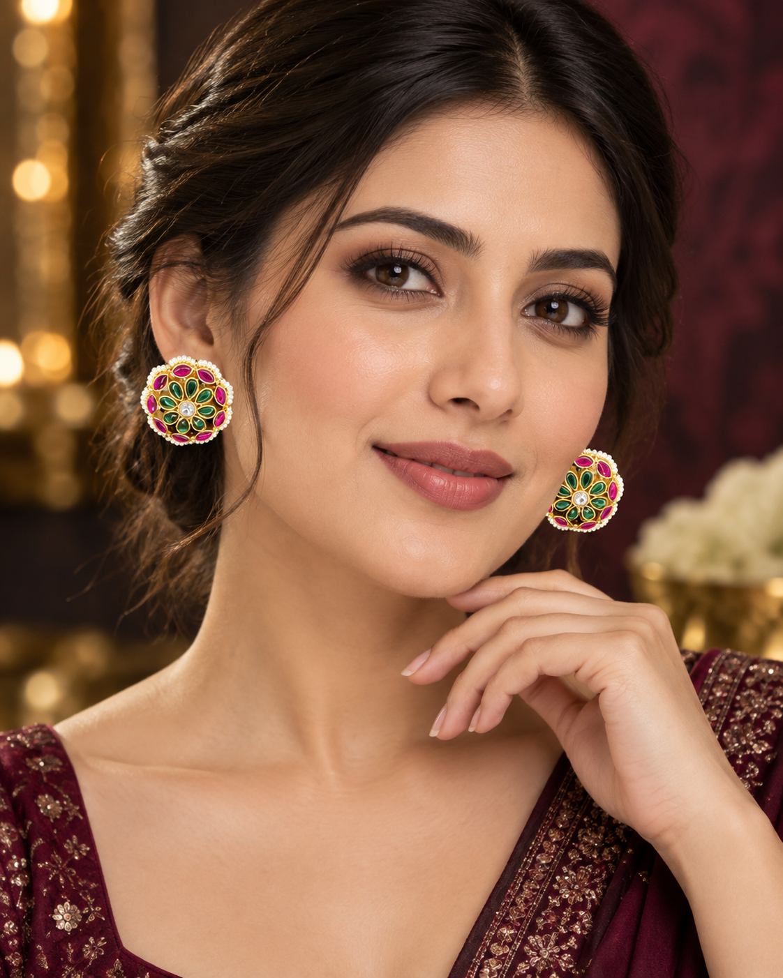 Phool Jadau Kundan Studs
