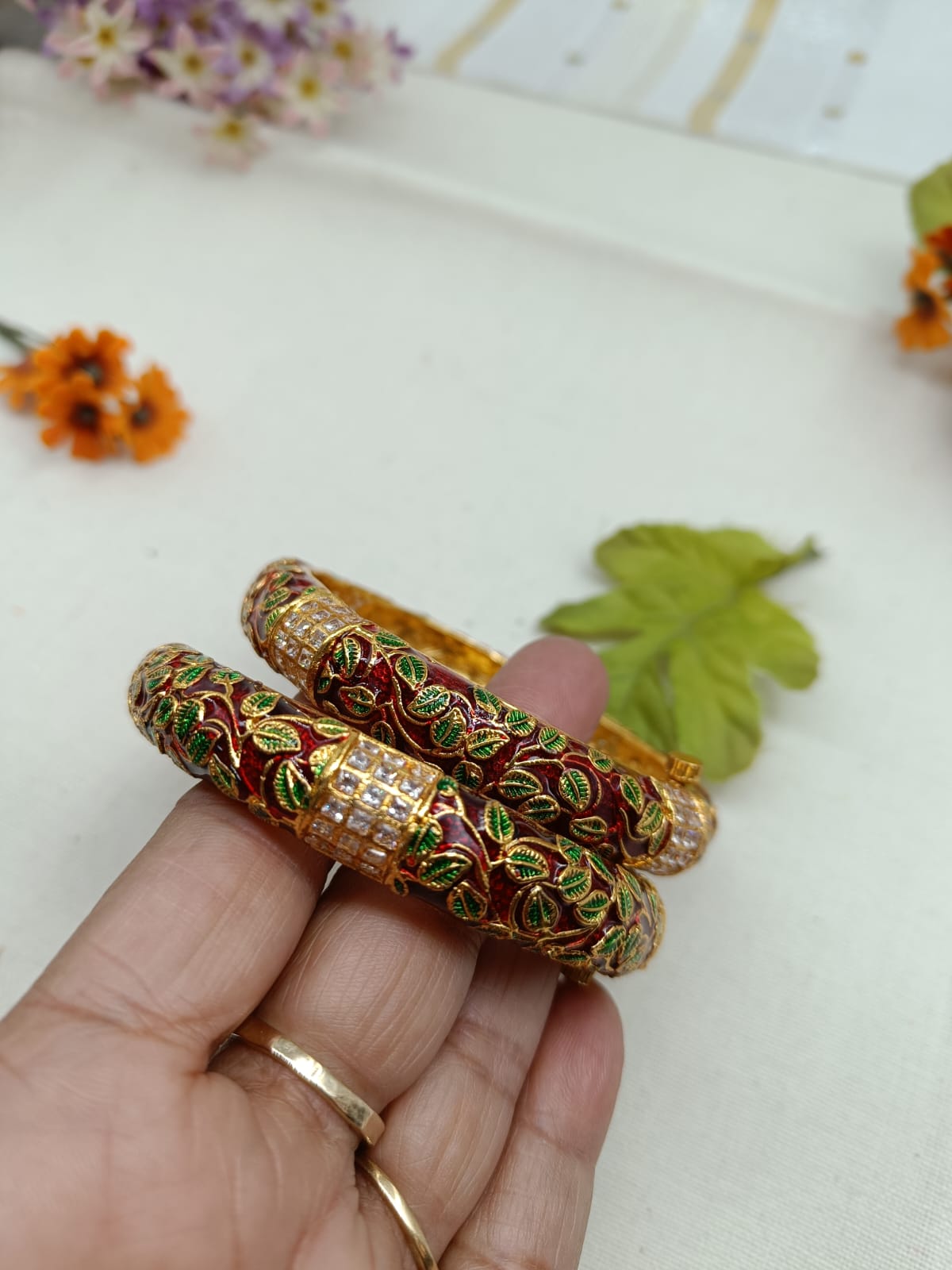 Sonchiriya Gold Plated Carved Bangle Set