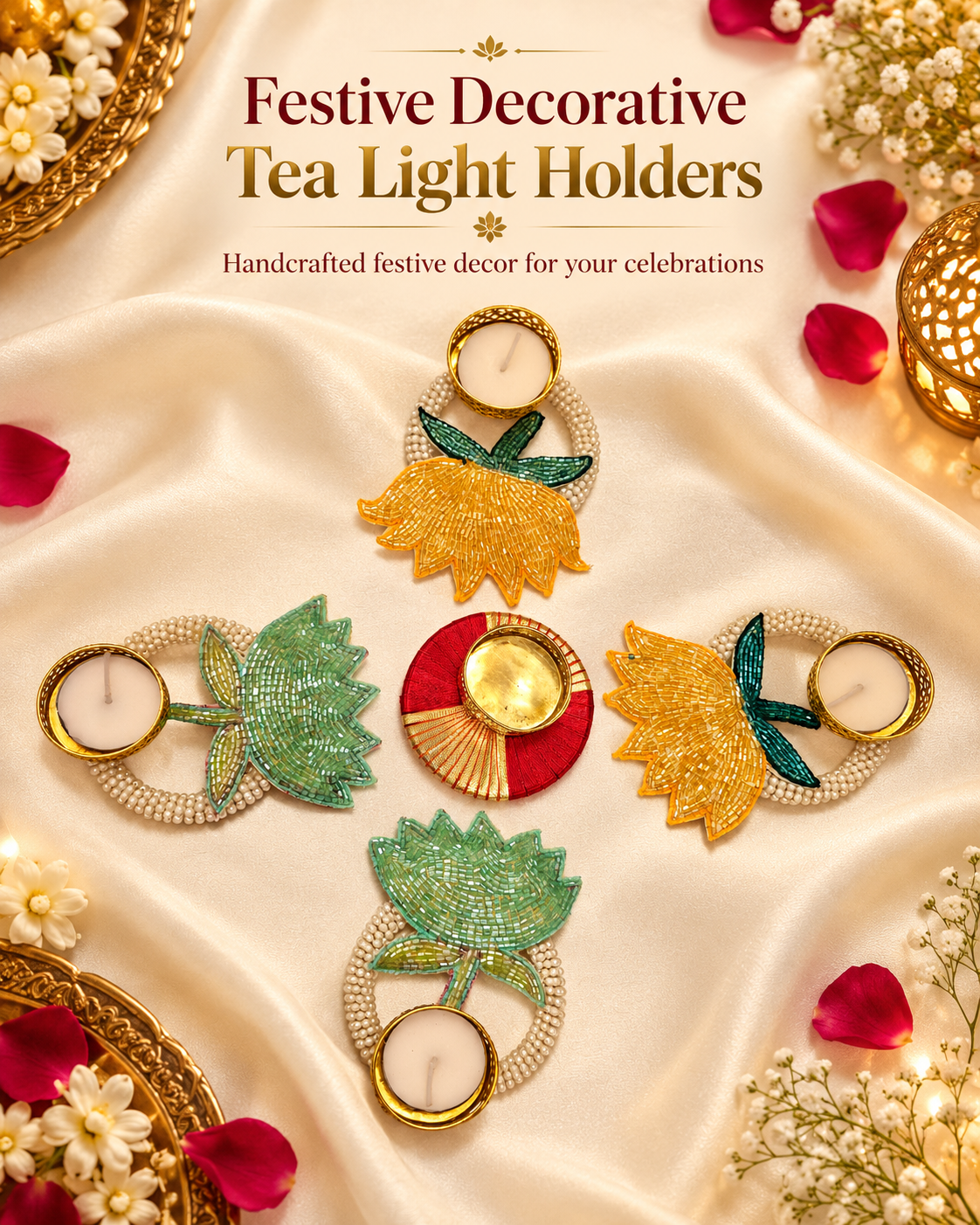 BLING BLISS DECORATIVE -5 DIYA SET[with WAX TEALIGHTS]
