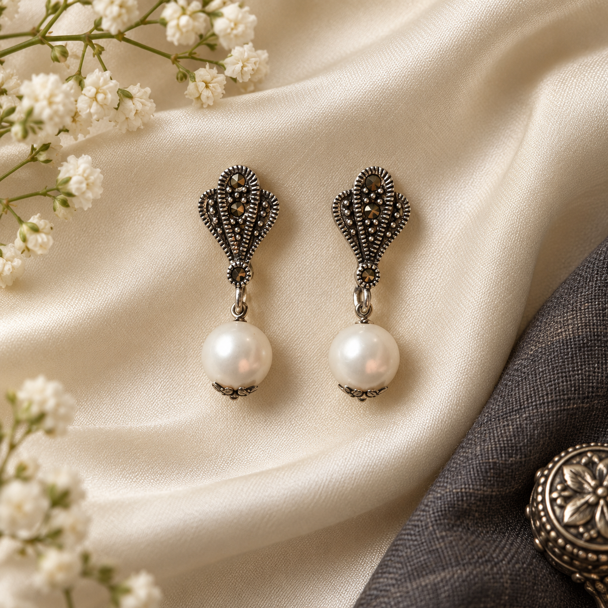 Ruhika Silver Look Alike Earrings