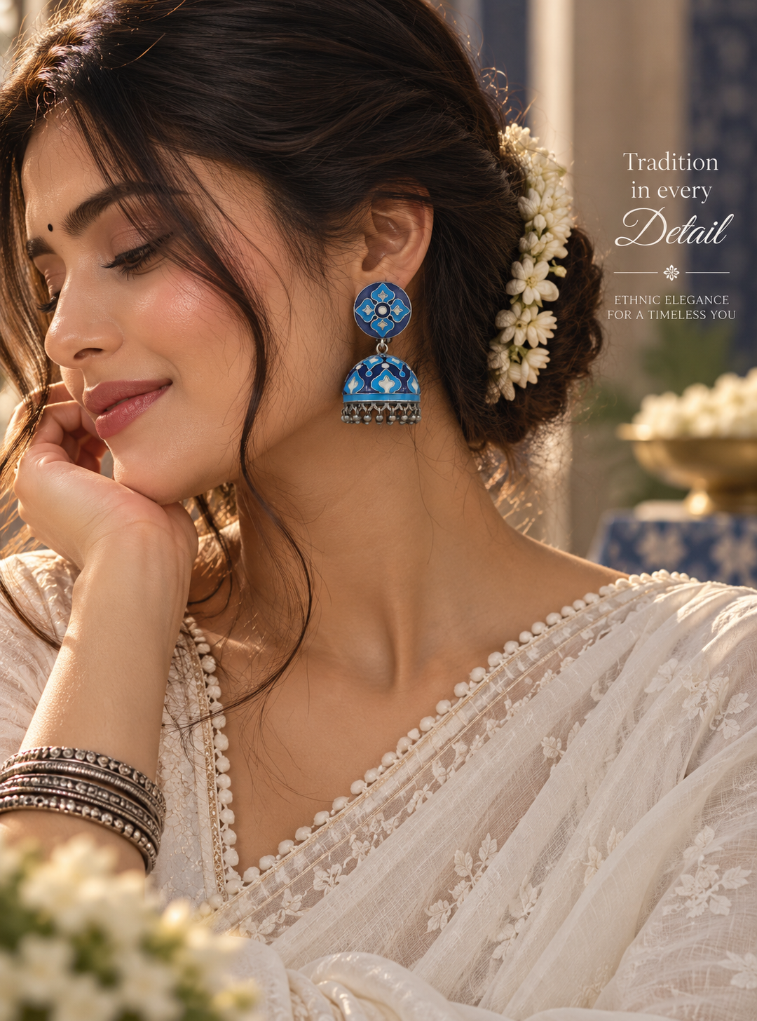 Silver Lookalike Neelpari Jhumka Earrings