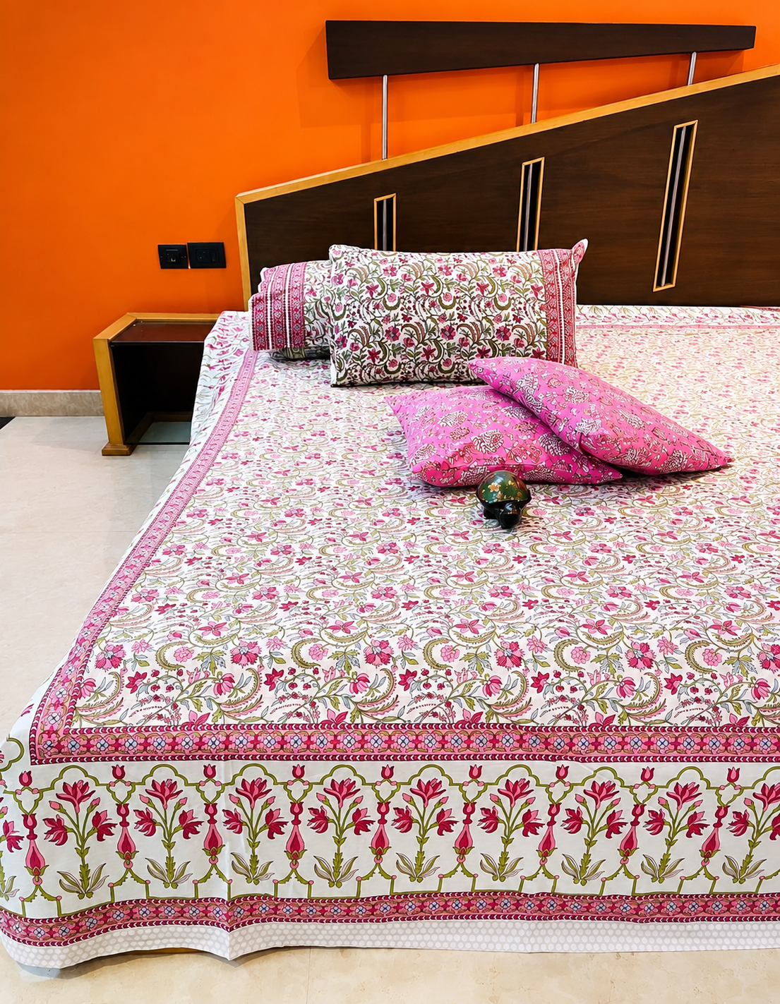 Aaramya Handblock Bedsheet Set | 93 × 108 inches | 100% Cotton