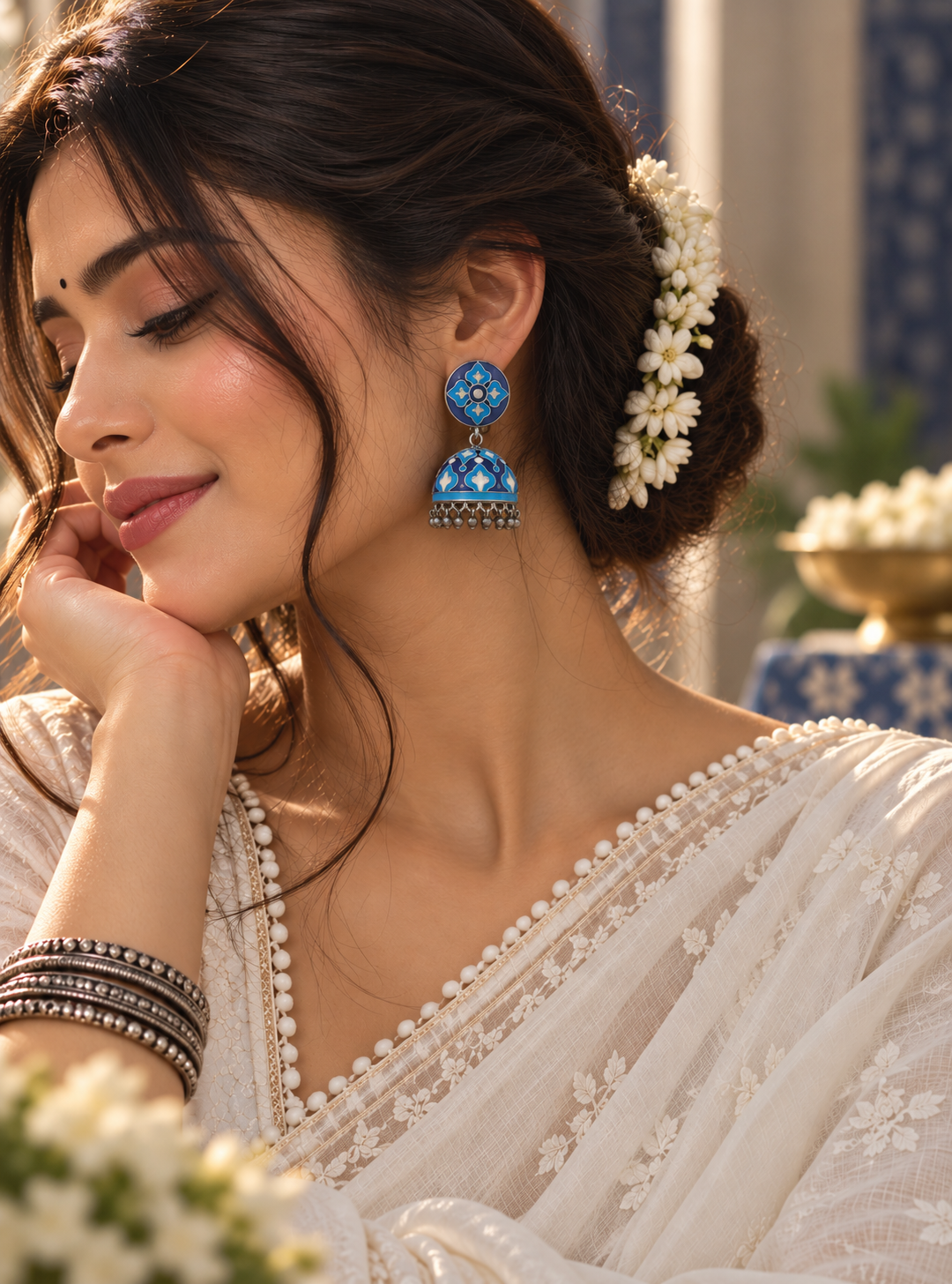 Silver Lookalike Neelpari Jhumka Earrings