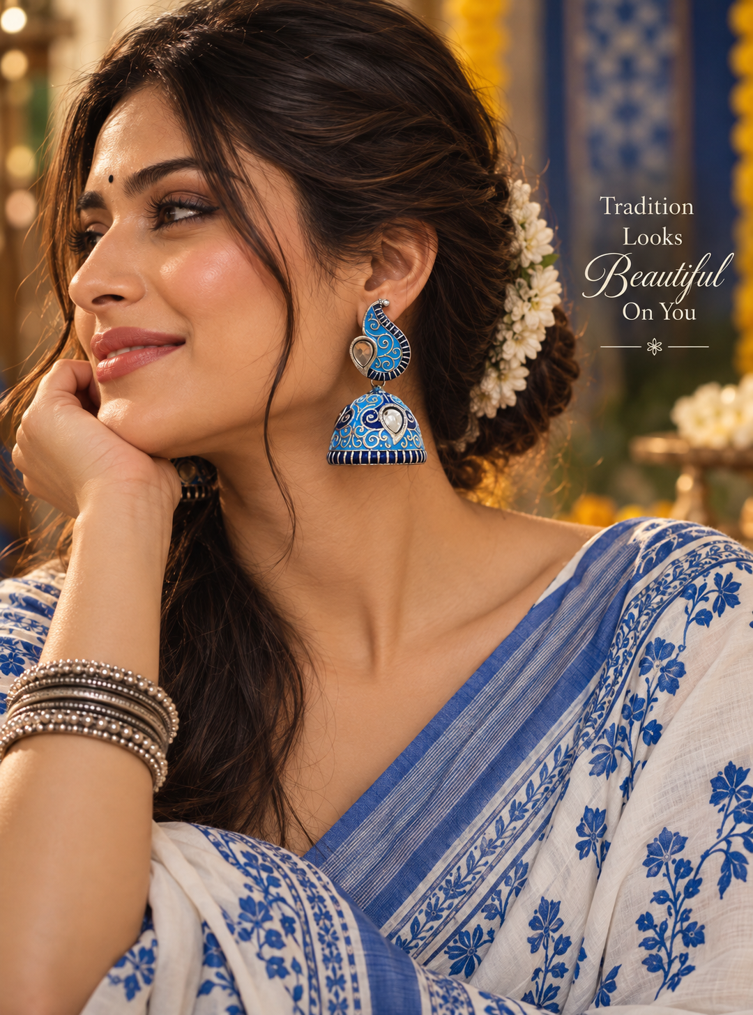 Silver Lookalike Neelpari Jhumka Earrings