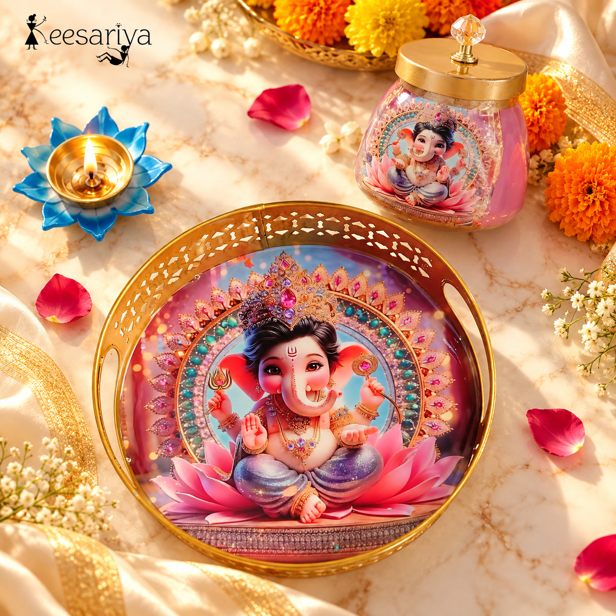 PICHWAI GANPATI TRAY-JAR-DIYA SET