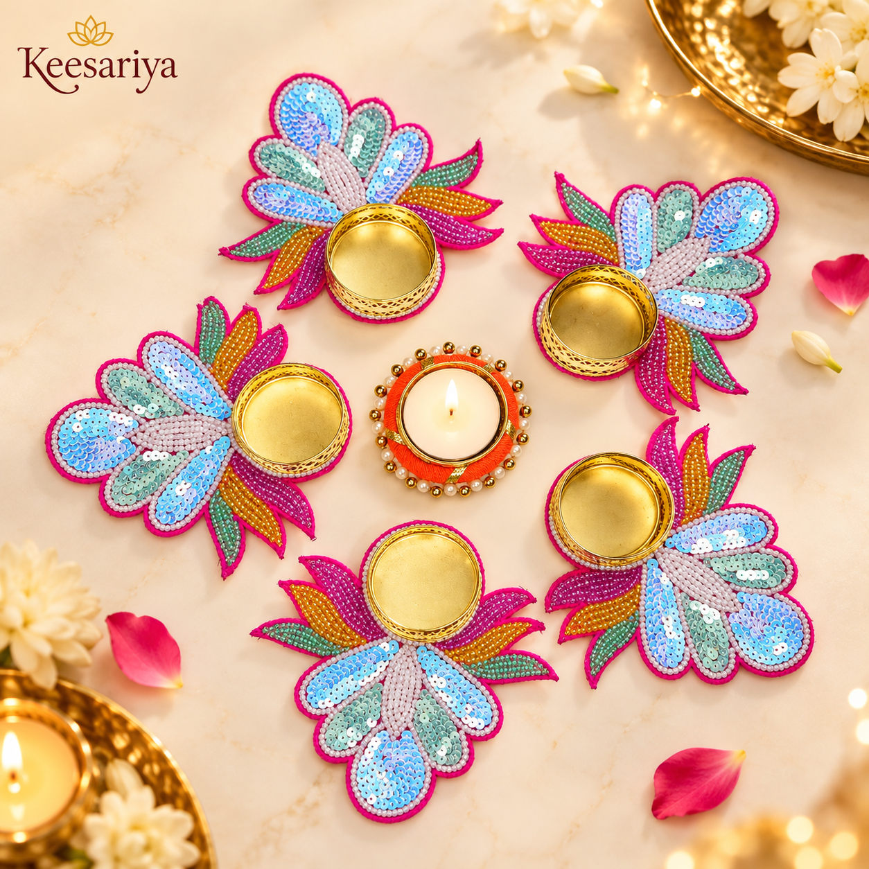 STARLIT DECORATIVE 5 DIYA SET [with WAX TEALIGHTS]
