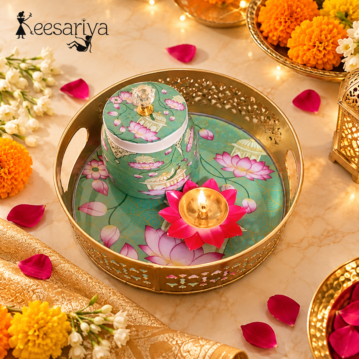 PICHWAI GREEN TRAY-JAR-DIYA SET